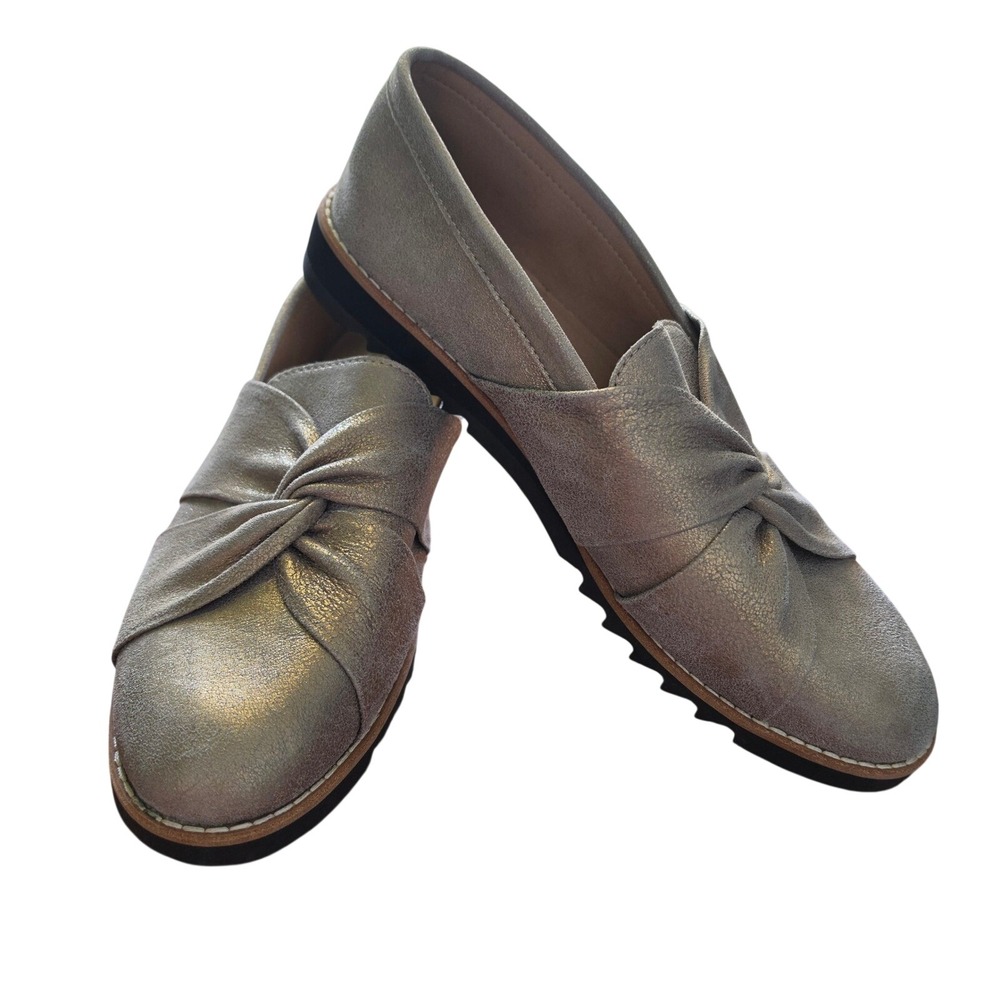 Eileen Fisher Womens Silver Metallic Twist Knot Lug Sole Loafer Flats 9.5